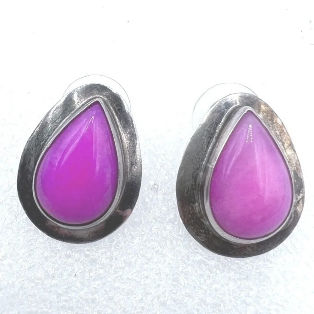 Sterling Silver Pink‎ Teardrop Gem Stones Earrings Semi Precious Post Artisan 1